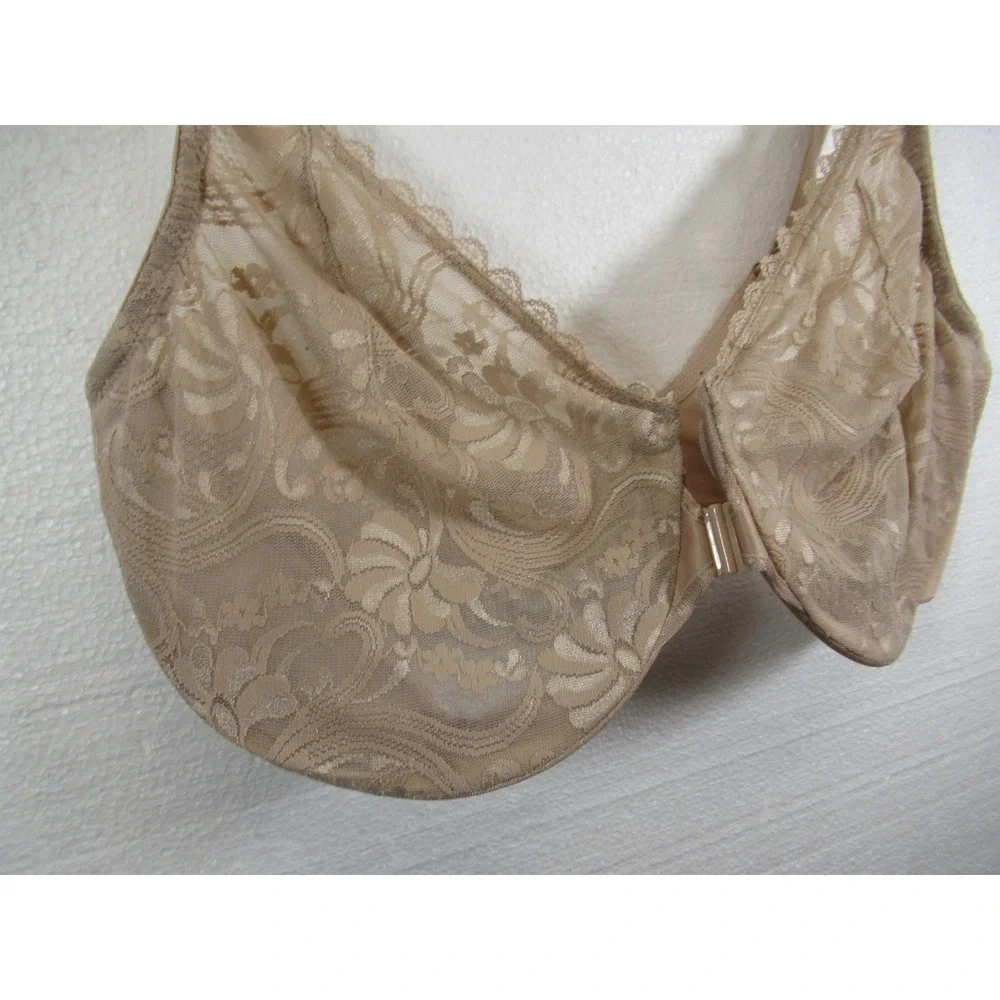 Glamorise Wonderwire Front Close Unlined Lace Bra 40DD Beige Underwire 9245